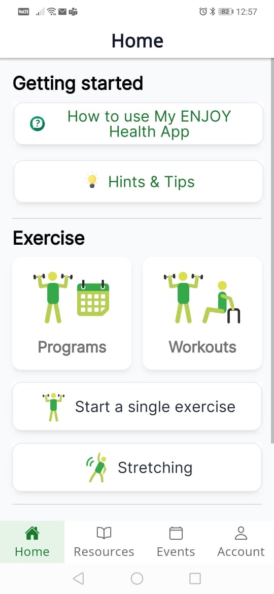 Screenshot of My Enjoy Health app
